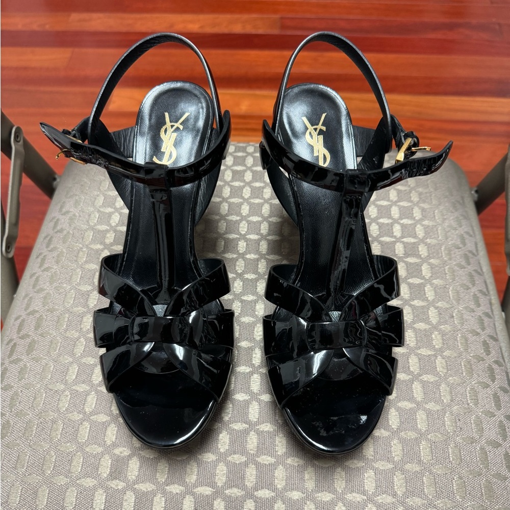 Tribute Patent T-Strap Platform 75 Sandals YSL AUTHENTIC